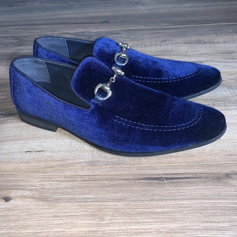 La Milano Barney Men's Slip On Navy Velour Dress Shoes‎ A11888